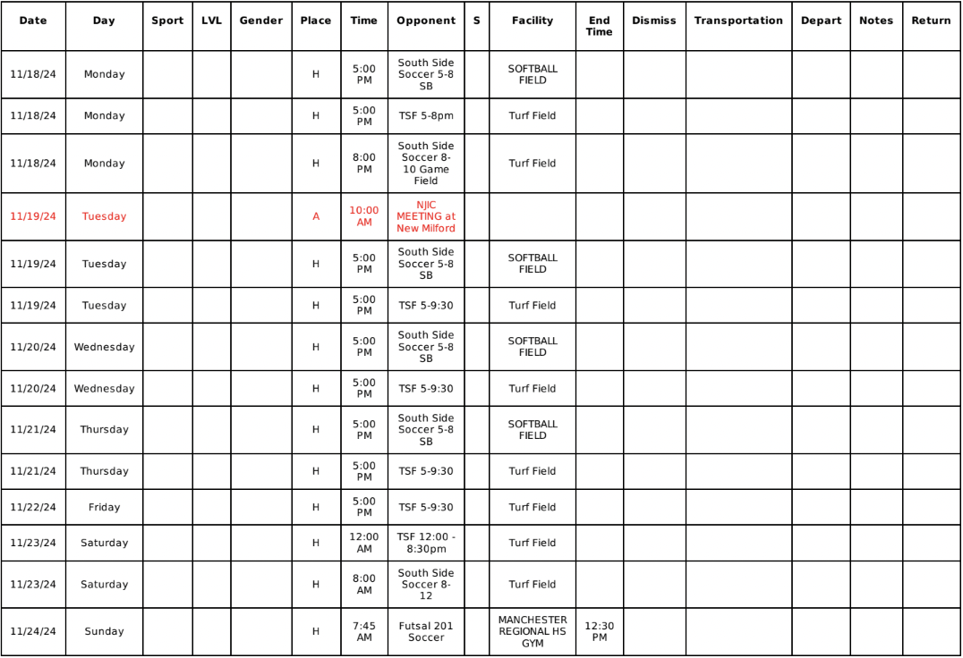 2023-24 Weekly Sports Schedules